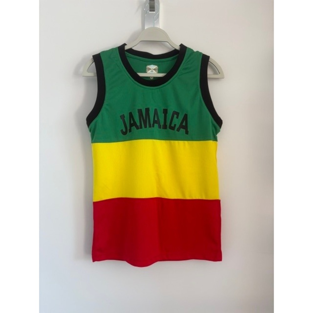 Colours of Jamaica Mens Dri-Fit Sleeveless Jersey‎ Rasta Green Yellow Red Small